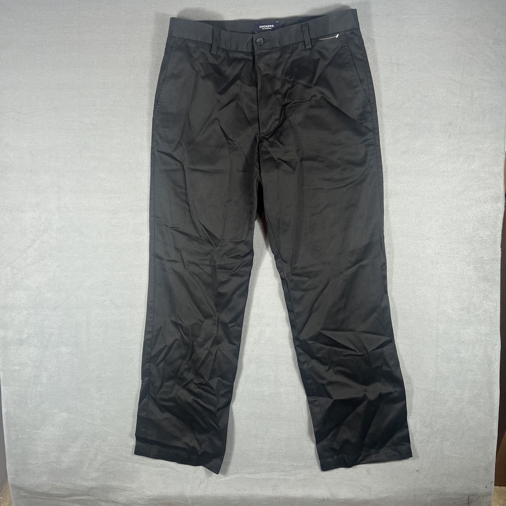 Dockers Men's Black D2 Straight Fit Flat Front Chino Pants W34 L32 100% Cotton